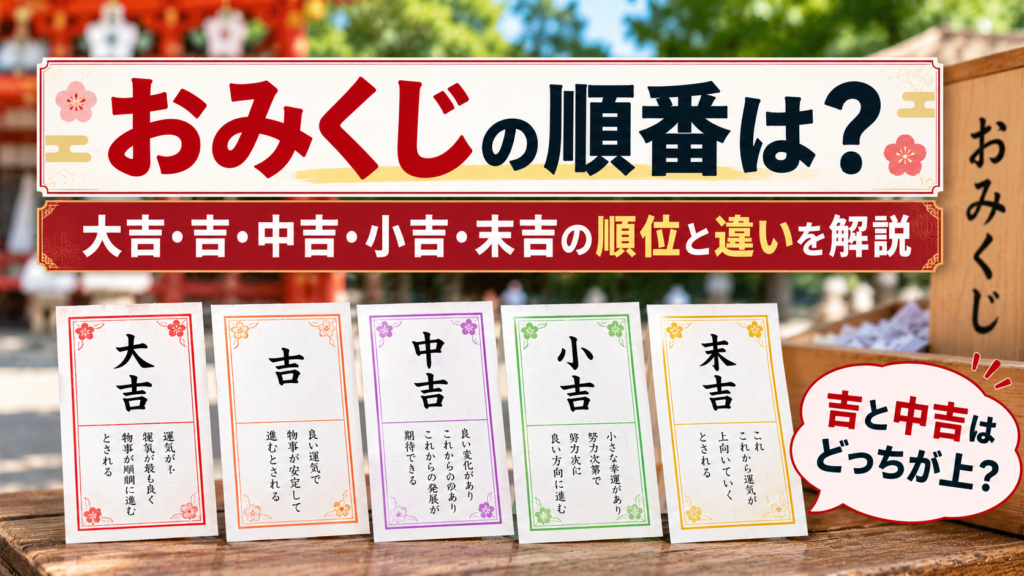 おみくじの大吉・吉・中吉・小吉・末吉の順番を解説するイメージ