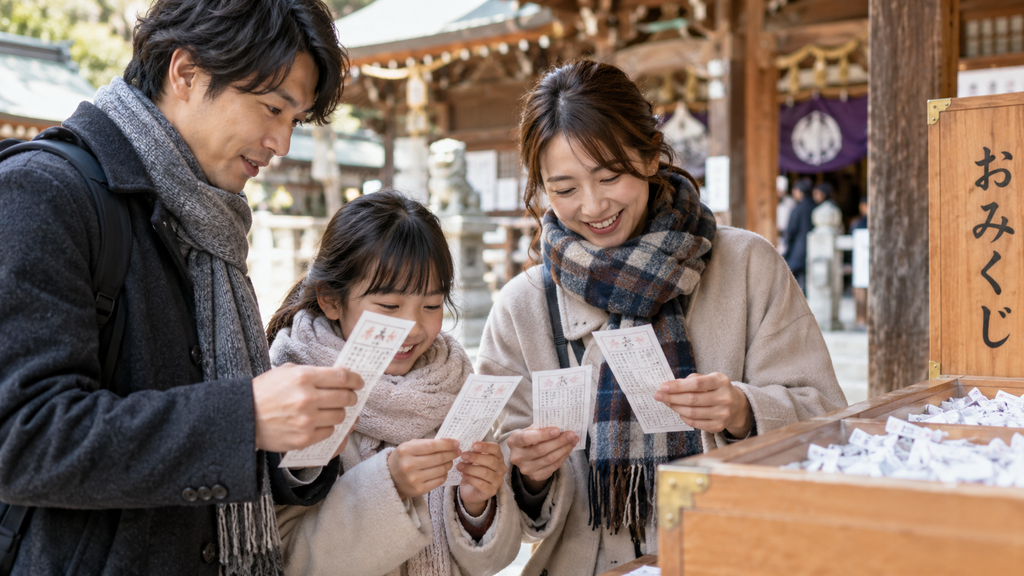 大吉・吉・中吉・小吉・末吉などのおみくじの順番を確認する様子