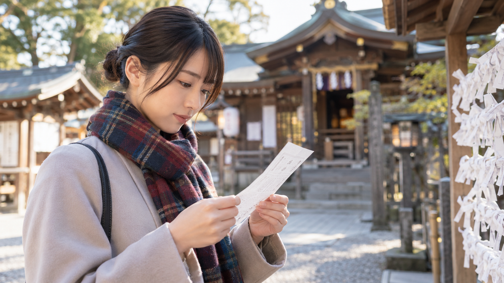 おみくじの吉凶だけでなく書かれている内容を読む様子