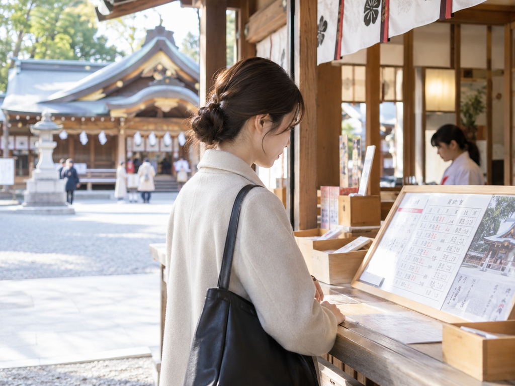 厄払いを受ける時期について神社で確認している様子